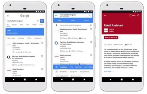 Screenshot google jobs op mobile