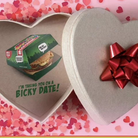 Voorbeeld advertentie Bicky Burger met Valentijn