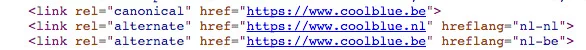 Voorbeeld canonical tag en hreflang tags