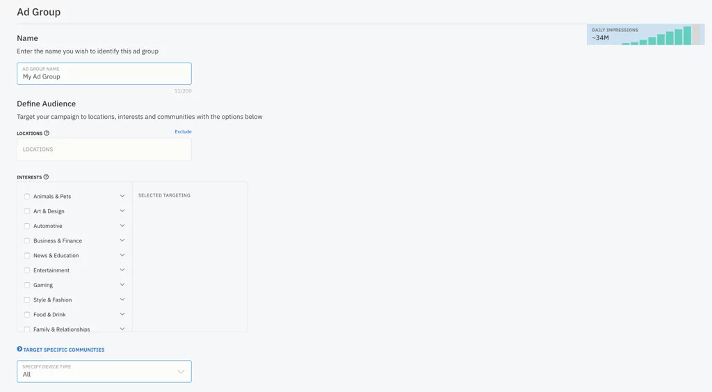Screenshot interface Ad Group op Reddit