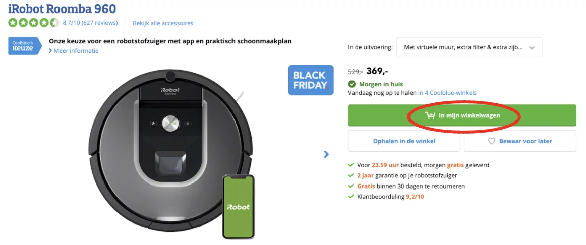 screenshot conversie optimalisatie coolblue