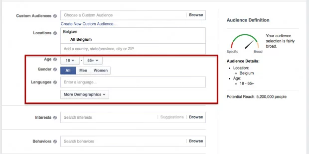 Screenshot facebook ads demografische gegevens