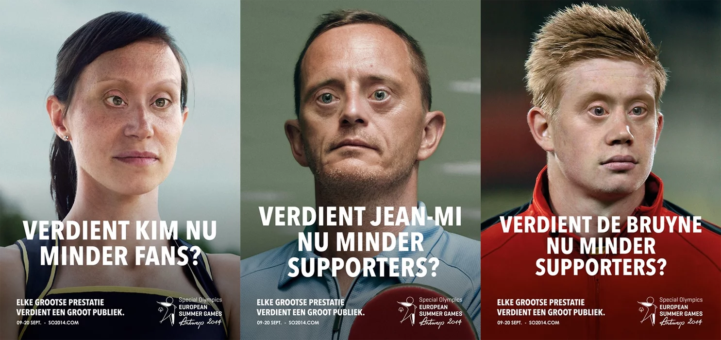 Voorbeeld sterke visuals special olympics met bekende atleten als personen met het syndroom van Down