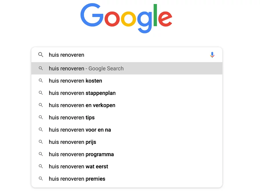 screenshot zoekopdrachten in Google