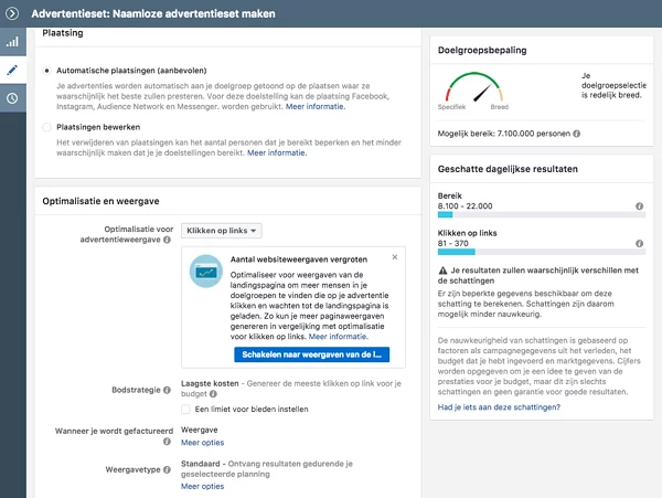 screenshot optimalisatie facebook advertentie